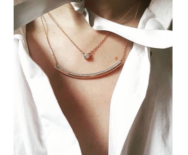 Swarovski FRESH Double Chain Layered Necklace Rose Gold Crystal Authentic Dainty