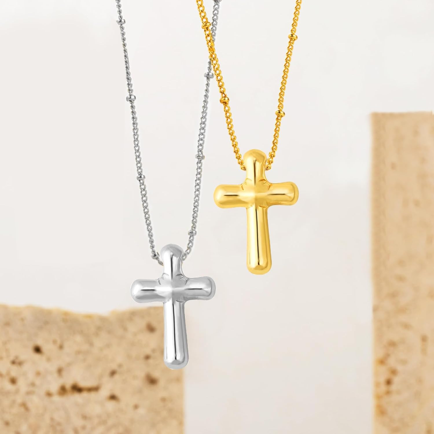 Cross Necklace for Women, Zinc-Alloy Plated Bubble Cross Pendant Necklaces