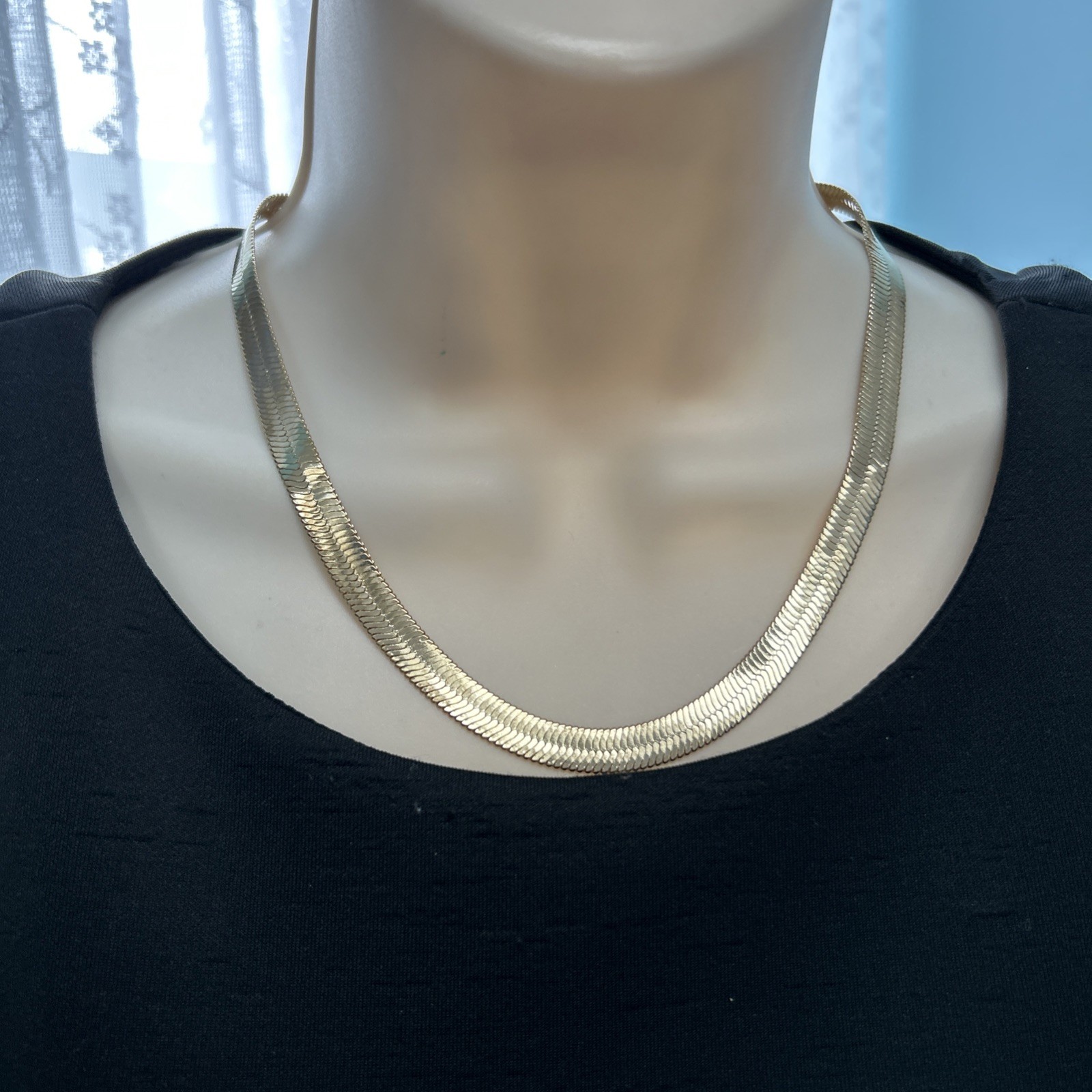 GOLD PLATED 8mm HERRINGBONE 18”Chocker Necklace Chain For Men Or Women
