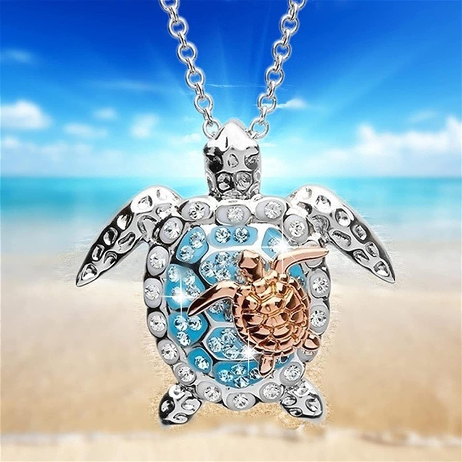 U-M Silver Created Blue Opal Chain Length: 53.5cm, Pendant: 2.5cm x 3cm,
