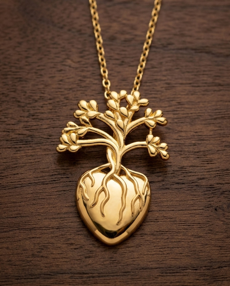 Brass Gold Plated Color Fancy Unique Heart Tree Design Comes With Chain