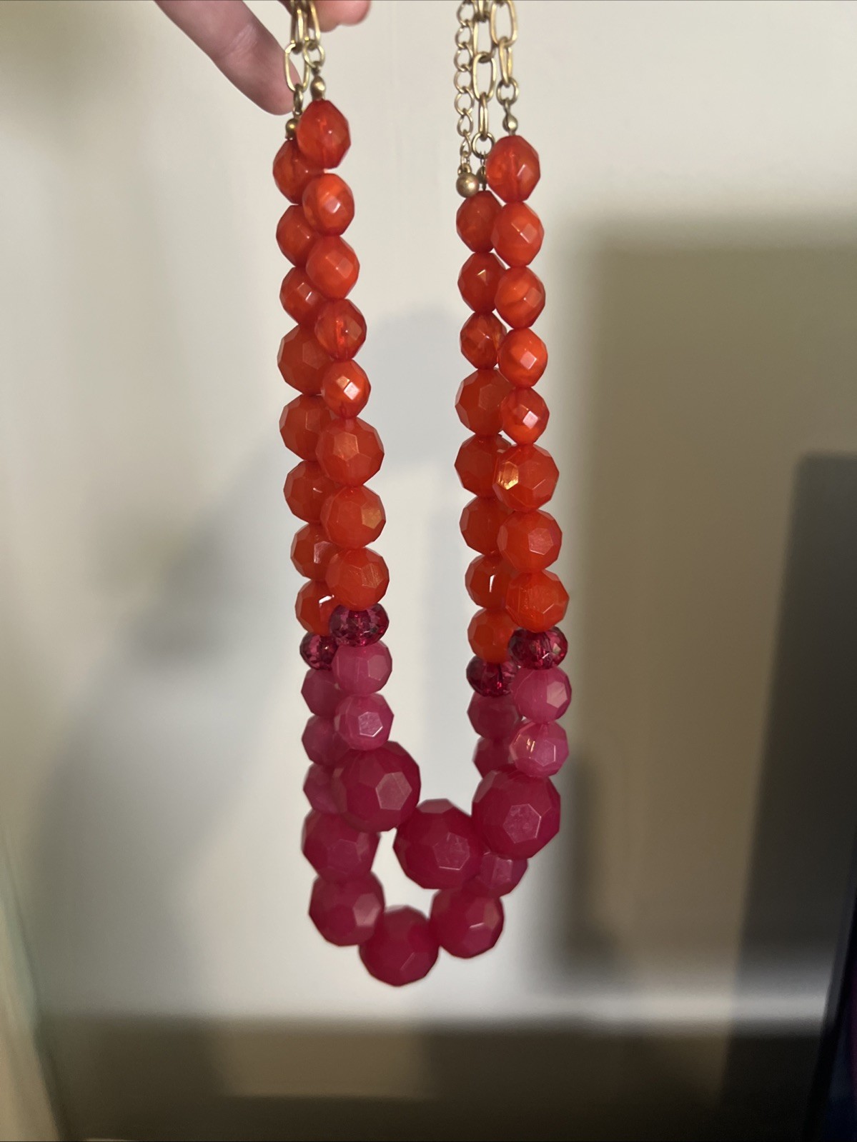 Lucky Brand Chunky Multilayer Beaded Statement Necklace Lipstick Red & Orange