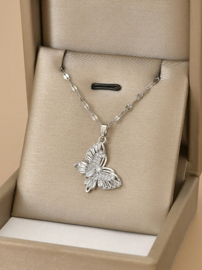 Women’s Fashion Jewelry Cubic Zircon Gold Color Butterfly Pendant Necklace Gift