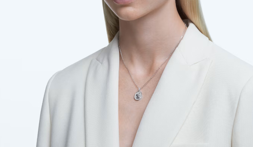 Swarovski Signum pendant Swan, Long, White, Rhodium plated- 5621098