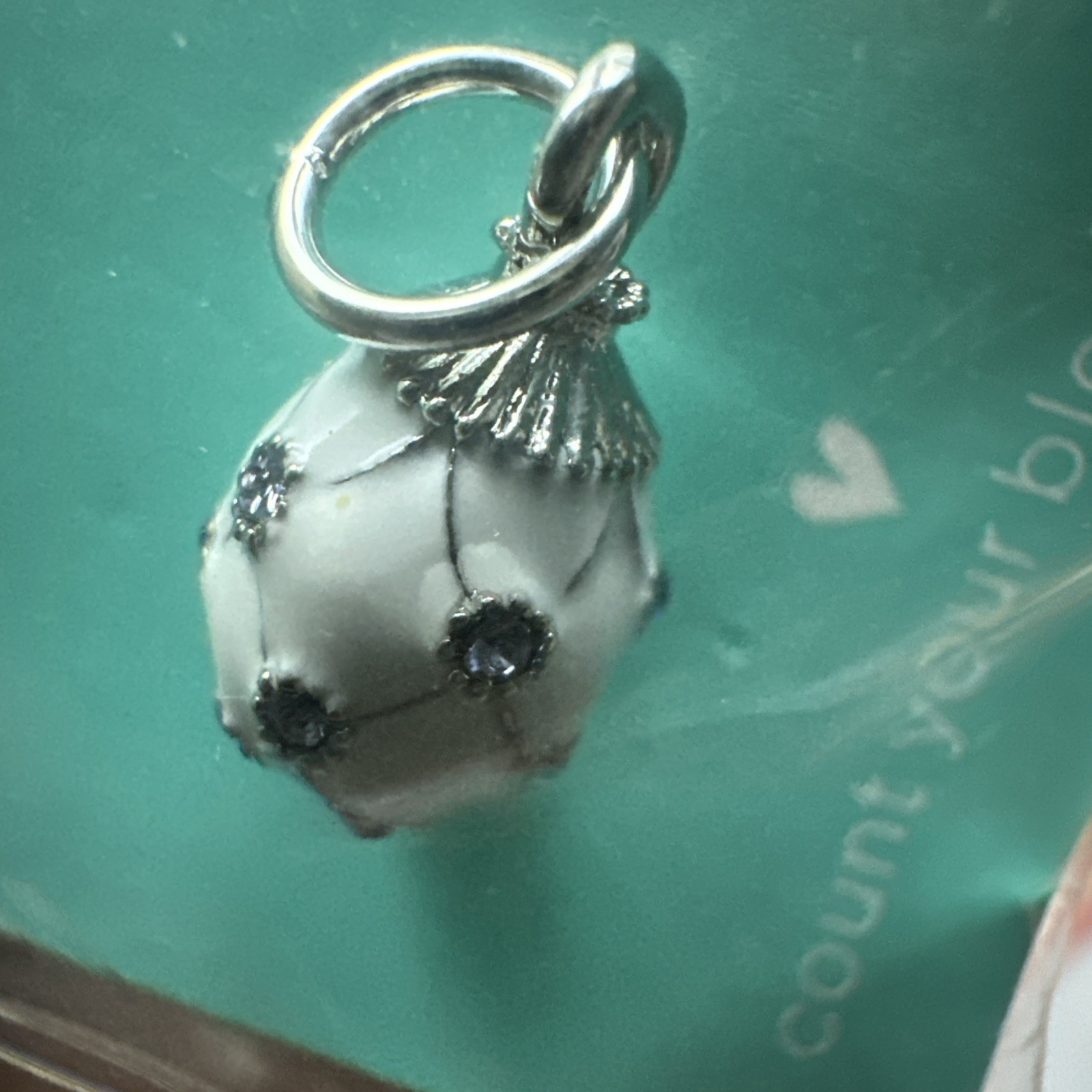 Origami Owl White and Tanzanite with CZ Fabergé Egg Pendant PN2008 NIB