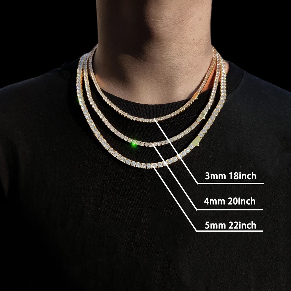 14K Plated Iced Out Cz Chain Jewelry Tennis Necklace Mens Hip Hop Tennis Chain