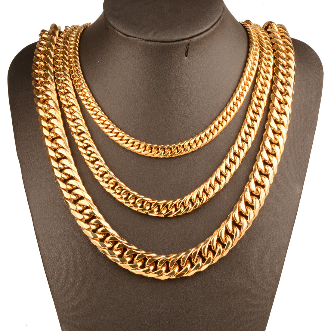 9mm-21mm Fashion 18K Gold Plated Stainless Steel MENS Curb Cuban Chain Necklace