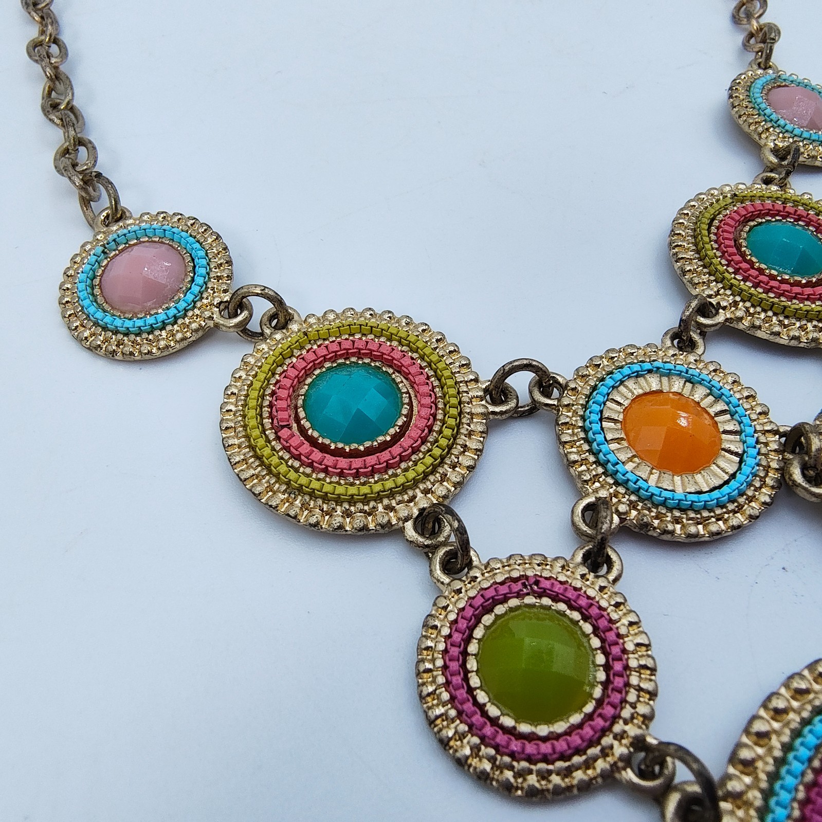 Boho Chic Beaded Medallion Bib Necklace Colorful Maximalist Ethnic Style