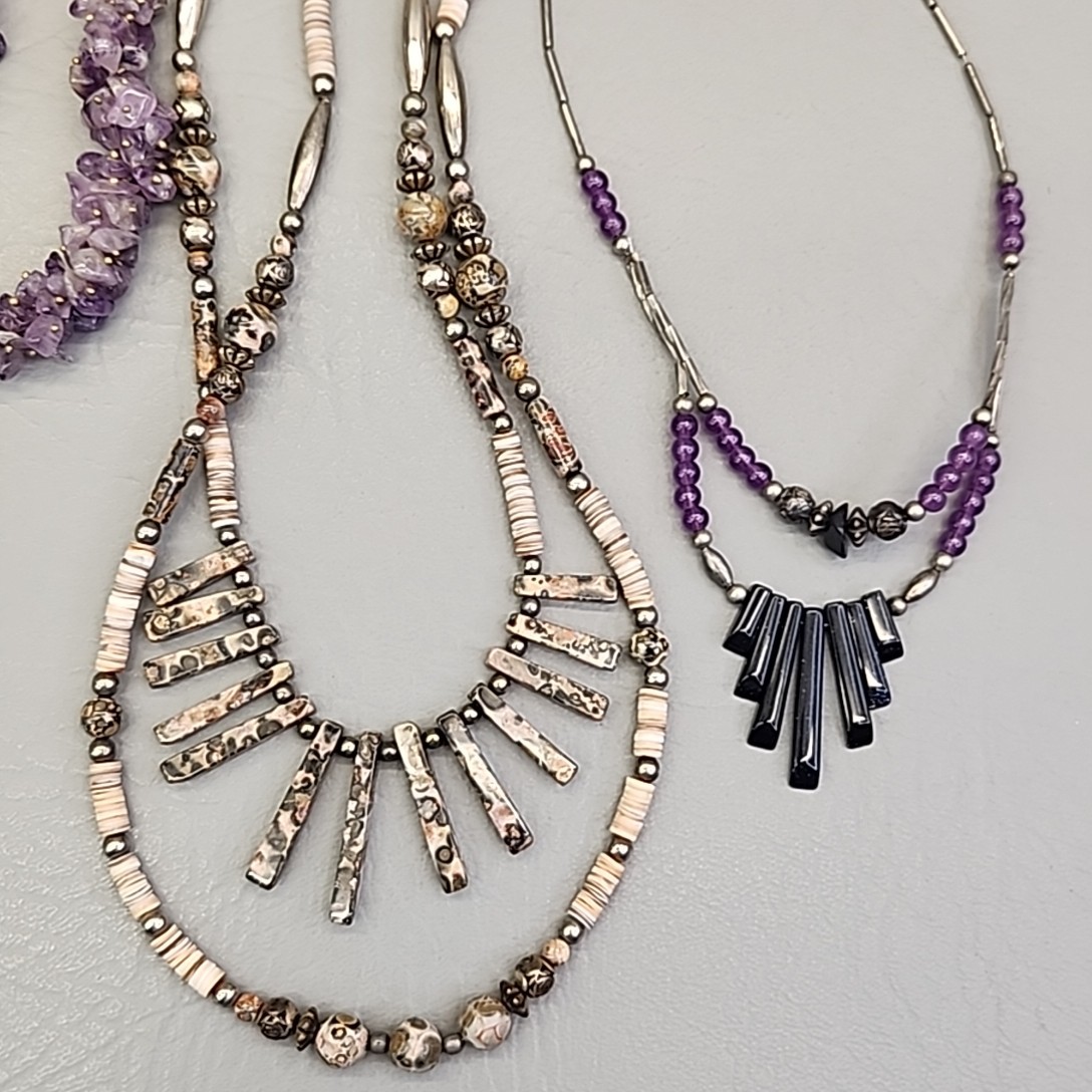 Stone Beaded Necklace Lot of 8 Purple Amethyst Green