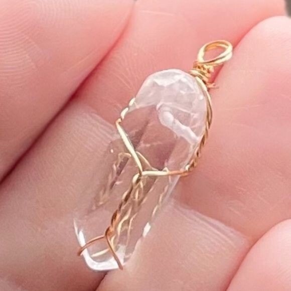 Clear Quartz Crystal Pendant Wrapped w/Gold Wiring (Does not Come w/Chain)