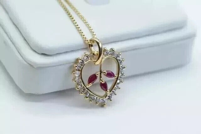 2Ct Marquise Cut Simulated Ruby Women’s Heart Pendant In 14K Yellow Gold Plated