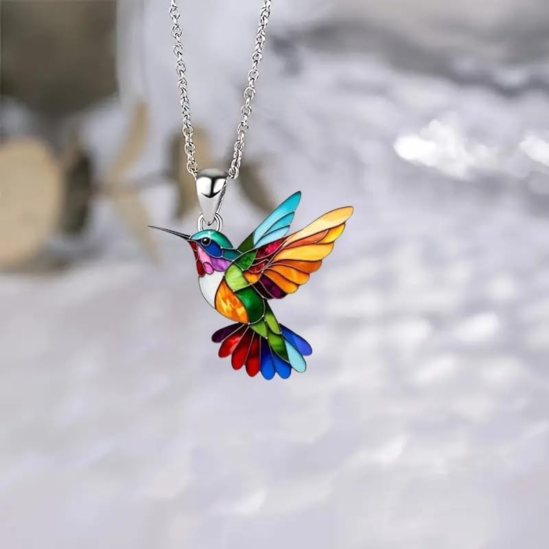 Colorful Hummingbird Necklace 2D Hummingbird Necklace Bird Necklace For Women