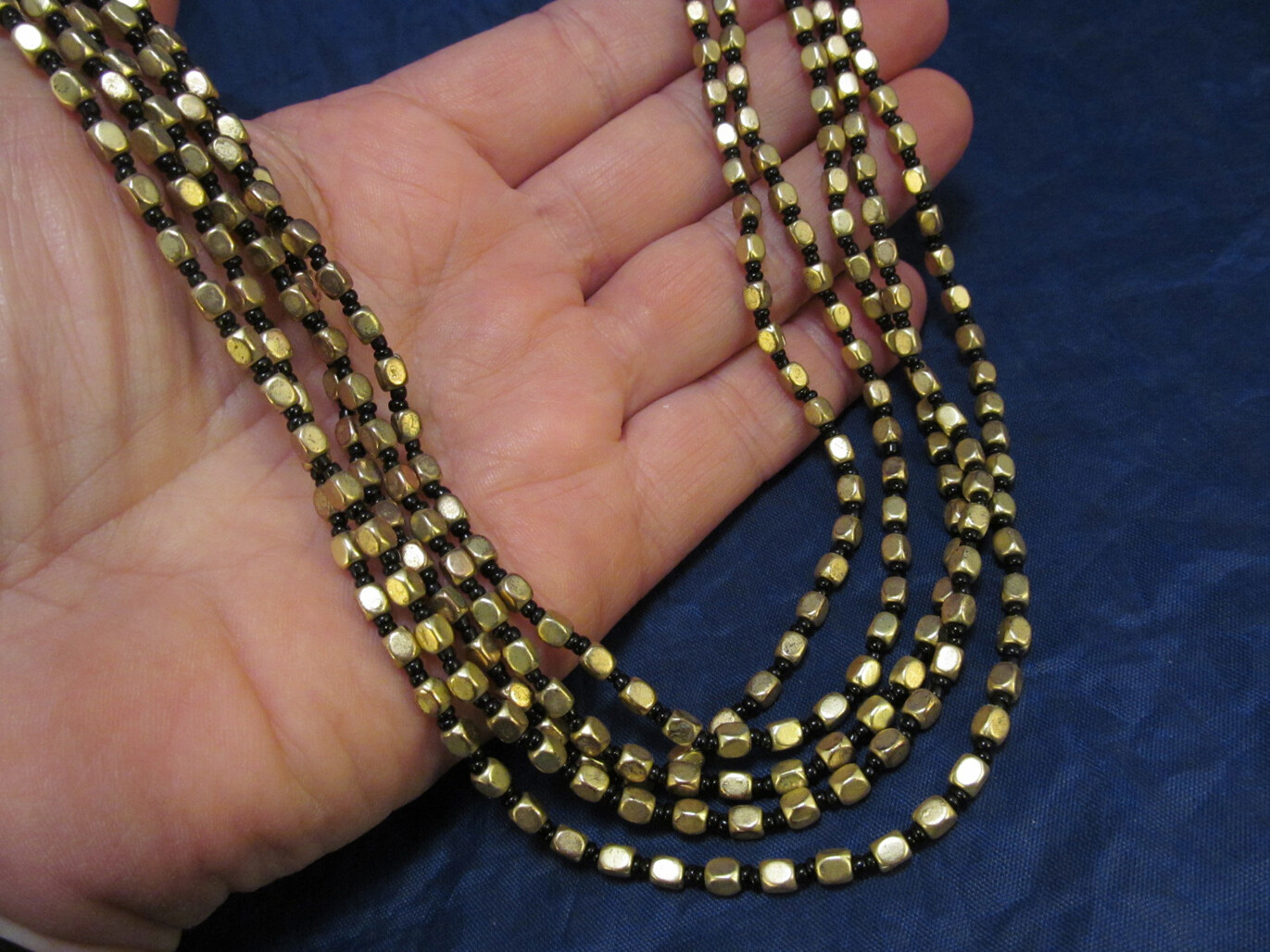 *Signed Cara NY Gold Tone & Black Beaded Multi Strand Necklace