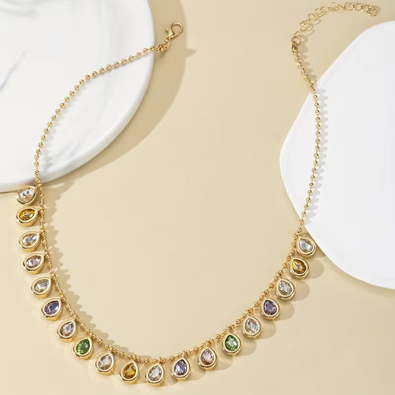 multicolor waterdrop pendants necklace /40+5cm (UK SELLER)