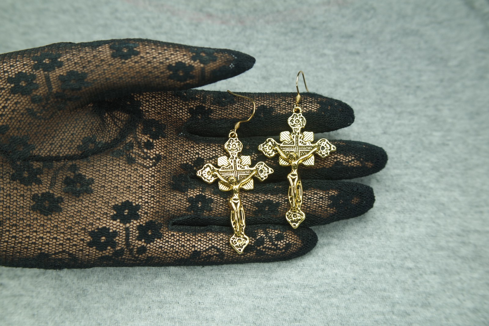 Large Crucifix Pendant or Earrings Gold Plated Zinc Alloy Charm 47mm, 1.85″ tall