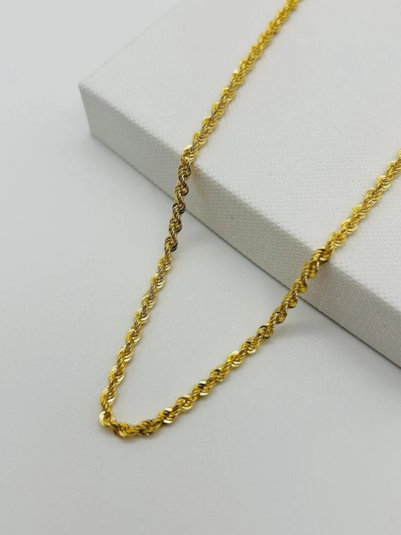 10k Solid Yellow Gold 3.5MM Diamond Cut Rope Chain Necklace 16″ – 30″Inch