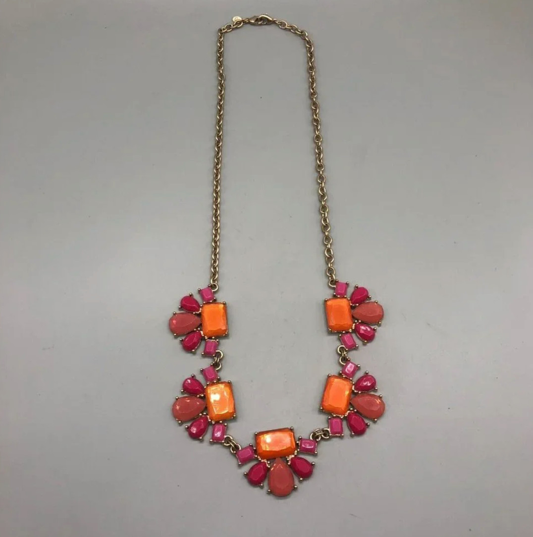 Premier Designs Garden Party Statement Necklace Gold Tone Pink Orange Summer NEW