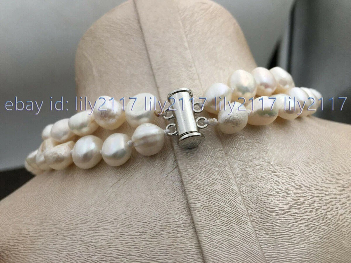 2Row Natural 9-10mm White South Sea Purple 15-16mm Baroque Pearl Necklace 17-18″