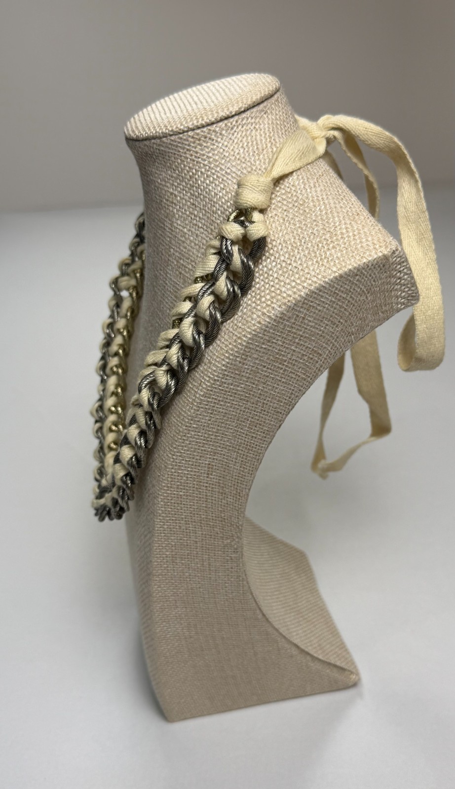Antrhopologie Braided Statement Necklace Silver Cable Chain Gold Chain Cream