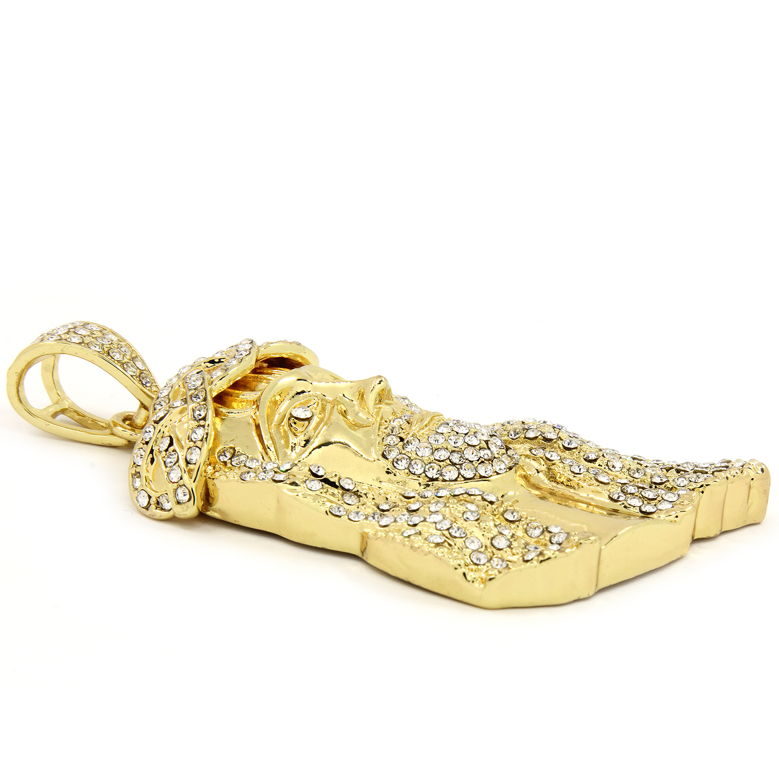 Gold Plated Jesus Piece Pendant Cubic-Zirconia Two 30″ Cuban Chain