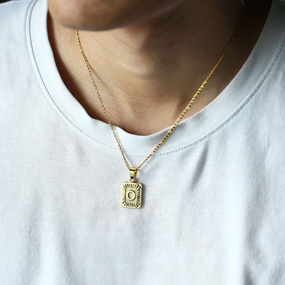 Women Men 18″ Gold Filled Initial Letter Pendant Necklace Stainless Steel Chain