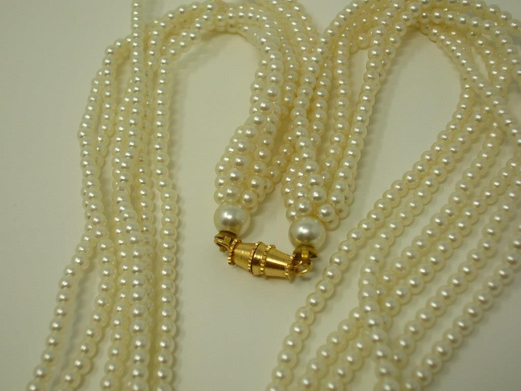 Estate Multi-Strand Imitation Pearl Necklaces Lot 6-Strand 24″ & 3-Strand 18″