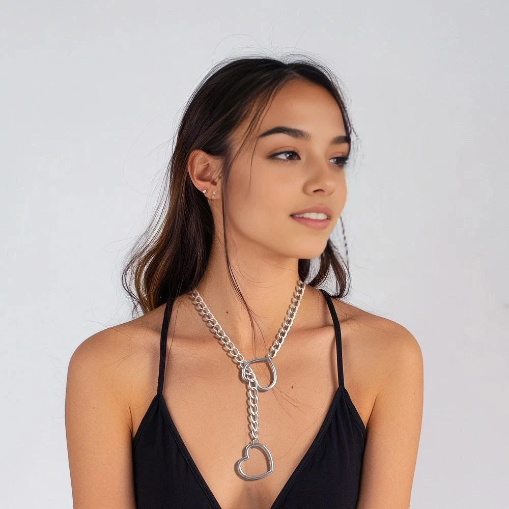 Heart Slip Chain Necklace For Women Punk Rock Love Chain Choker Necklace