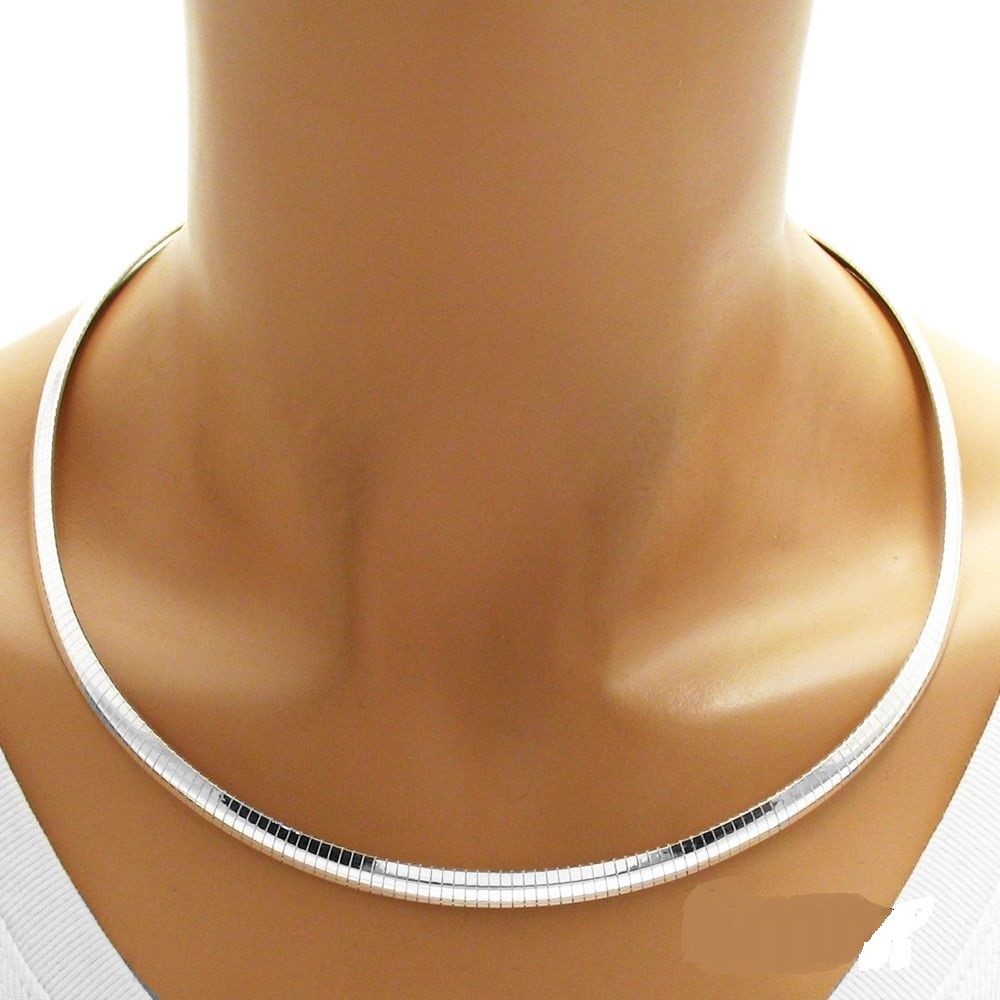 925 Sterling Silver Domed Omega Necklace – 6 mm – 16″/18″/20″ – Made in Italy