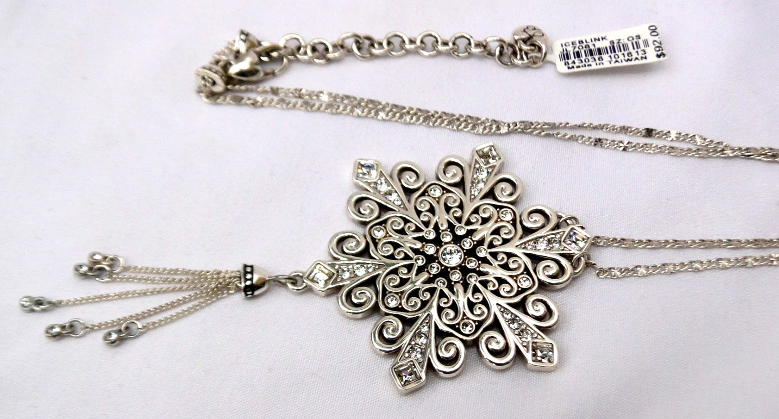 NWT Brighton Iceblink Snowflake Tassel Silver & Crystal Holiday Necklace $92