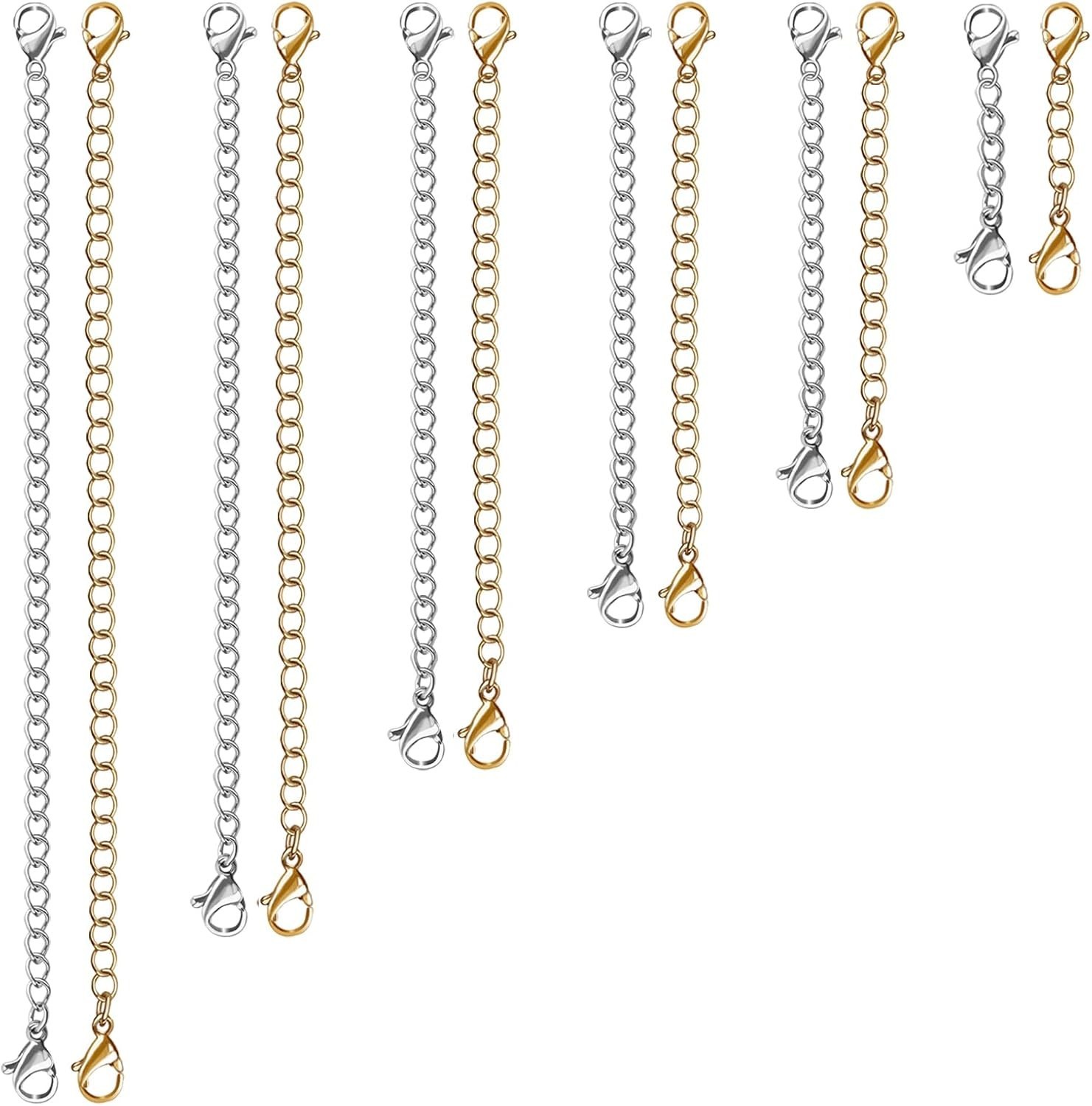 12 PCS Necklace Extenders – Stainless Steel Necklace Extension Chain for Jewelry