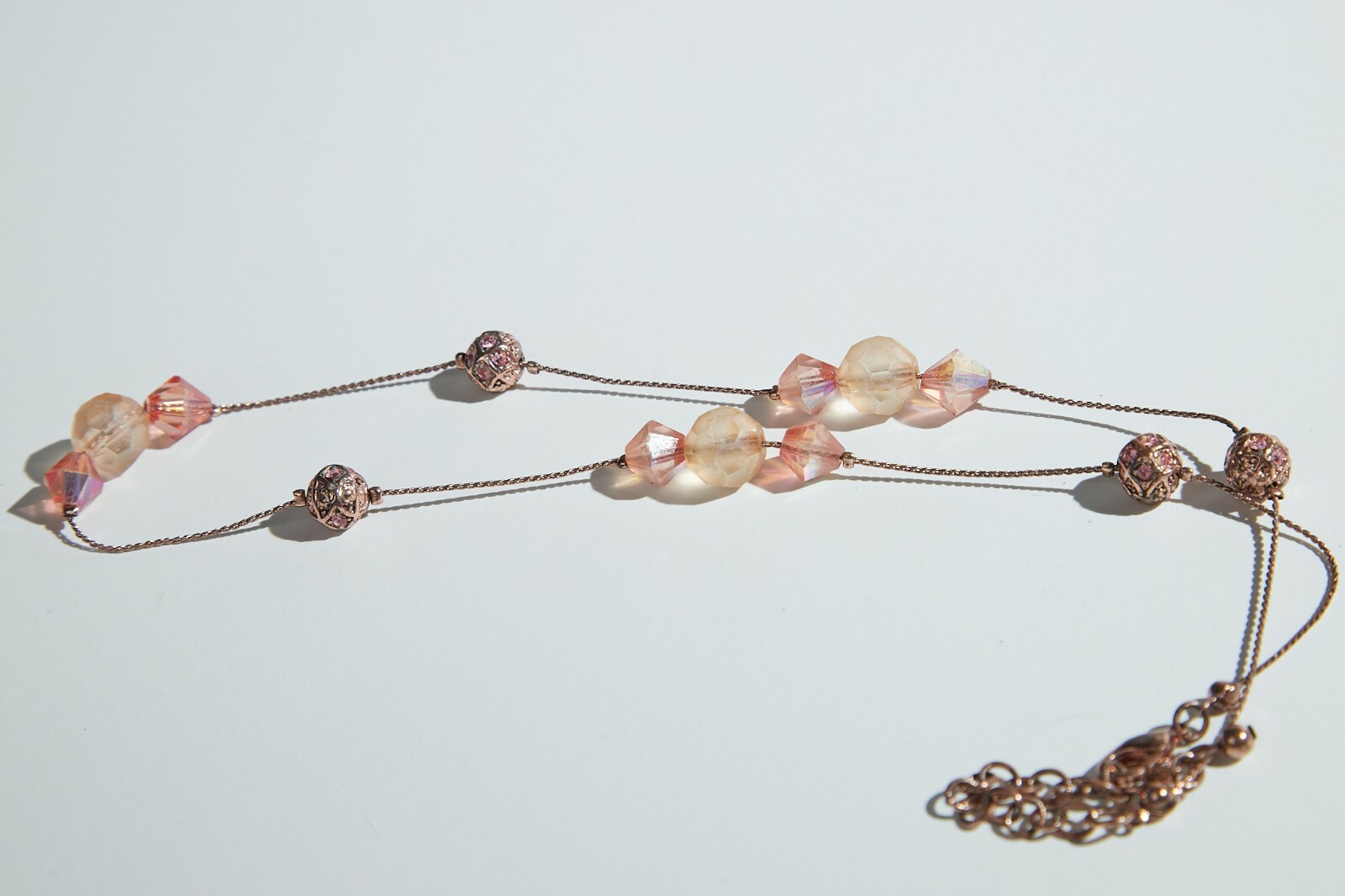 Lot of Three Copper tone Necklaces metal, glass beads, 18″ 28″ 29″ Lengths