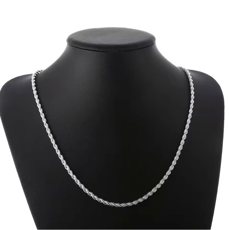 High Quality 925 Silver 4MM Women Men Chain Male Twisted Rope Necklace Bracelets