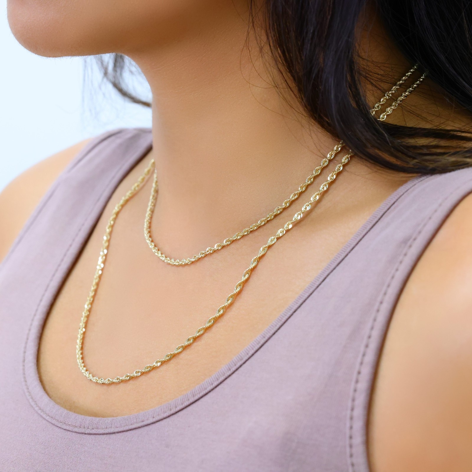 14K Yellow Gold 1mm-4mm Laser Diamond Cut Rope Chain Necklace Men Women 16″- 30″
