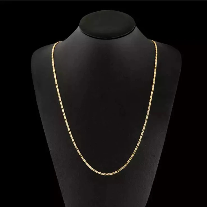 Fashion 18k Gold Necklace 2MM 16/18/20/22/24/26/28/30 Inch Side Chain Necklace F