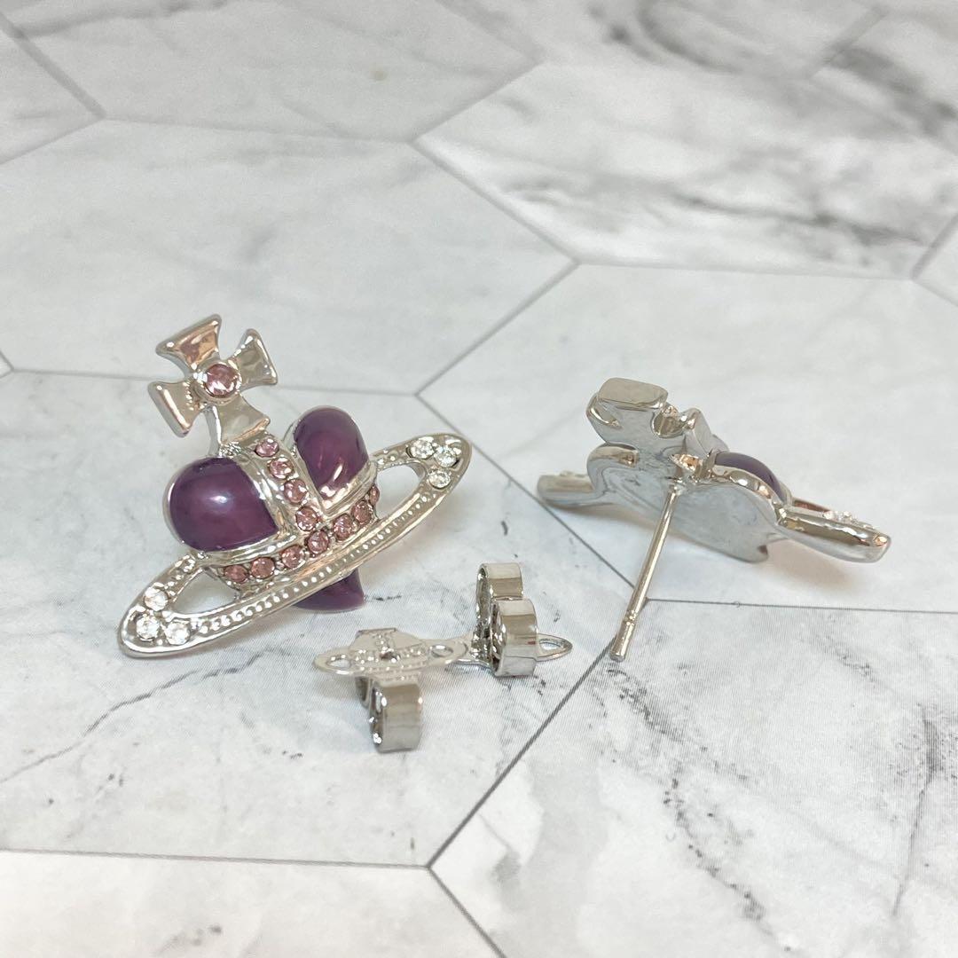 Vivienne Westwood Earrings Pierce Diamante Silver Purple 2.5 cm w/drawstring