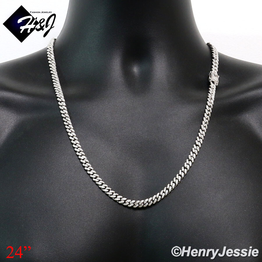 18″-30″MEN SOLID 925 STERLING SILVER 6MM ICY CZ MIAMI CUBAN CURB NECKLACE*SN19