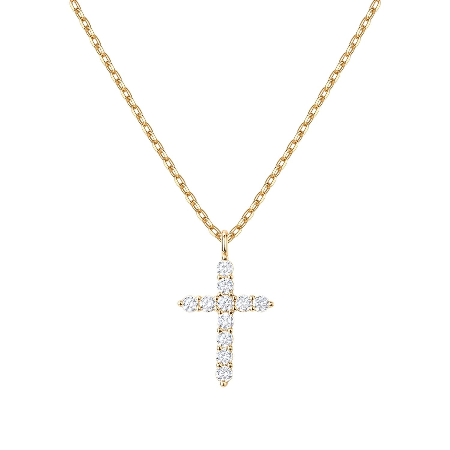 Women’s 14K Gold Plated Cubic Zirconia Cross Necklace Yellow Gold Cross Faith