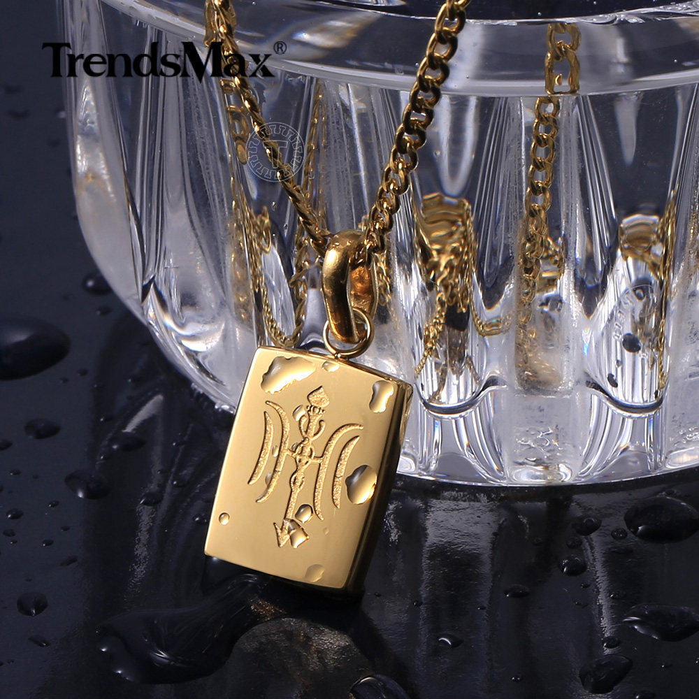 Gold Plated Stainless Steel Square Pendant Charm Necklace Multi Chain New Design