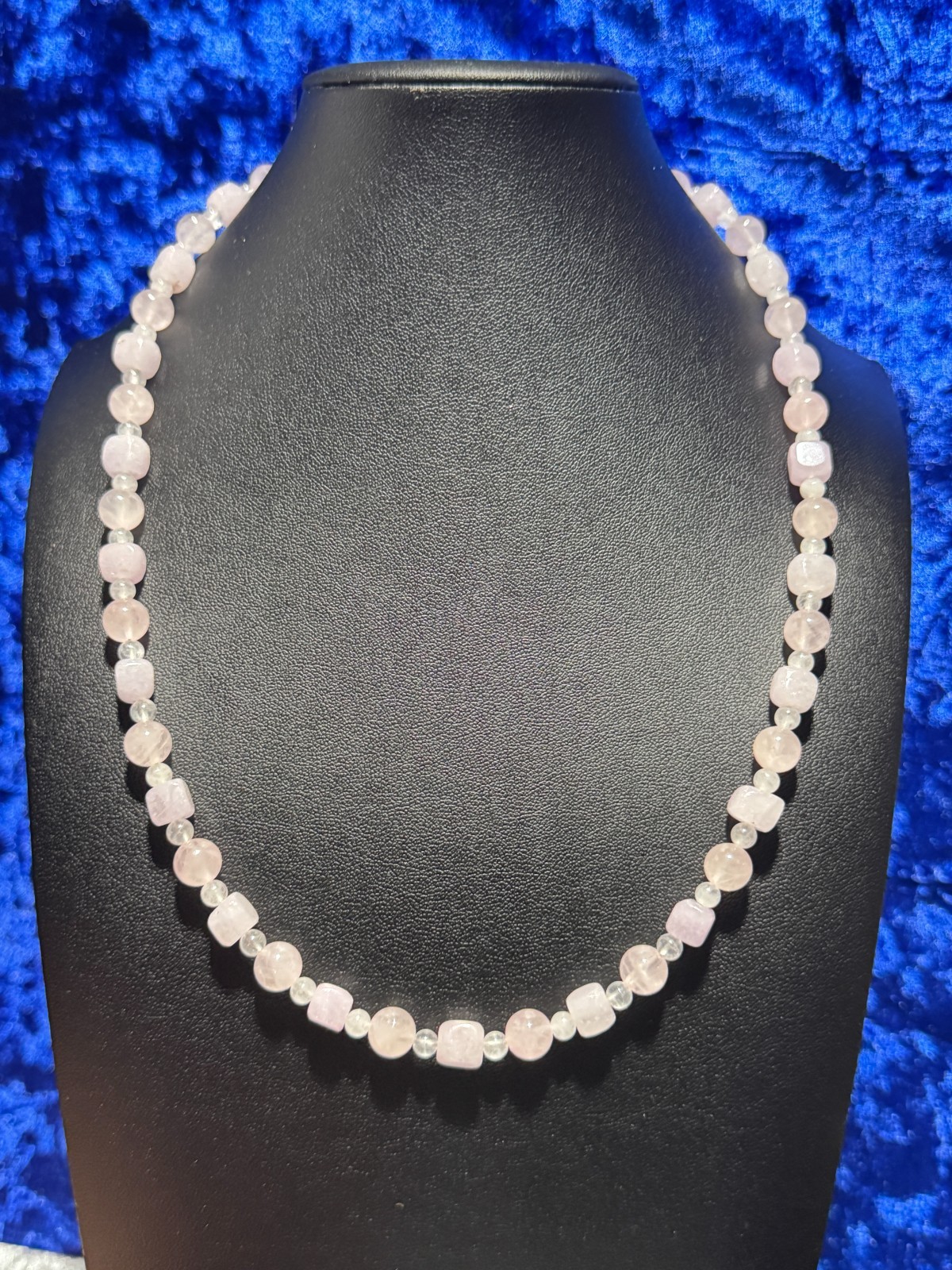 Pink Quartz w/ White Jade Tennis Necklace & Bracelet Necklace Round & Square 22″