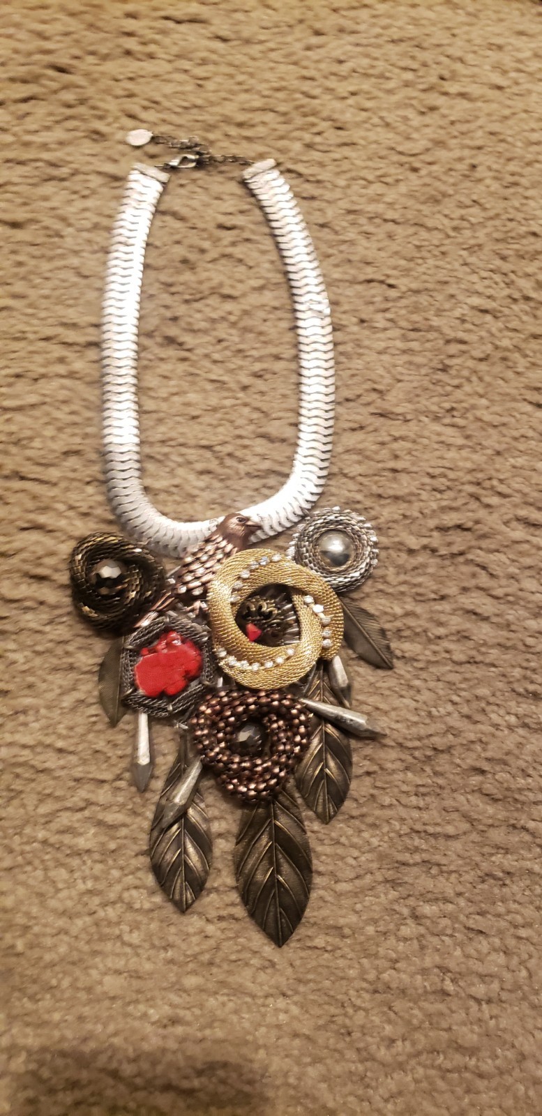 Silver/Gold Tone Omega Chain Statement Necklace Multi Charm Pendant Boho