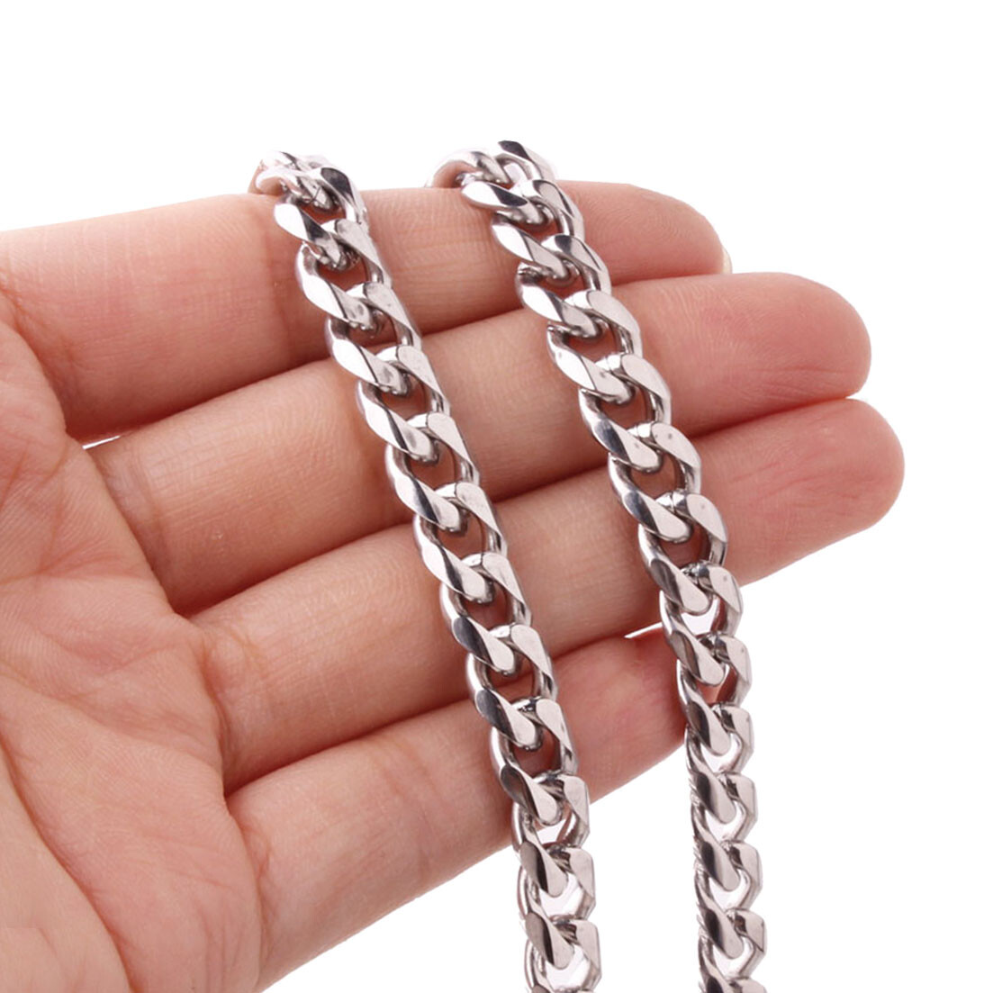 8/10/12/15/17/19mm Stainless Steel Silver Chain Cuban Curb Womens Mens Necklace