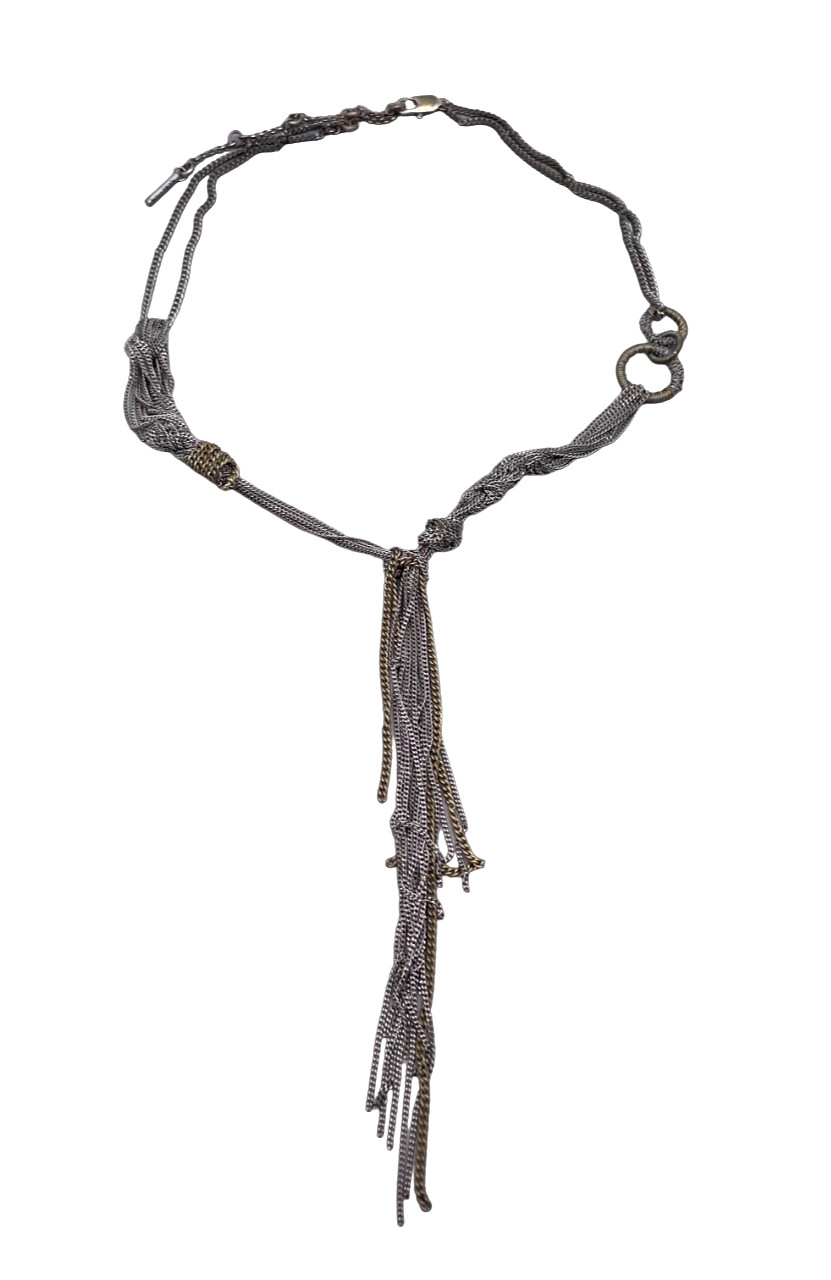 Kenneth Cole Reaction Multi Chain Tassel Necklace Silver and Tone 22 to 27 In