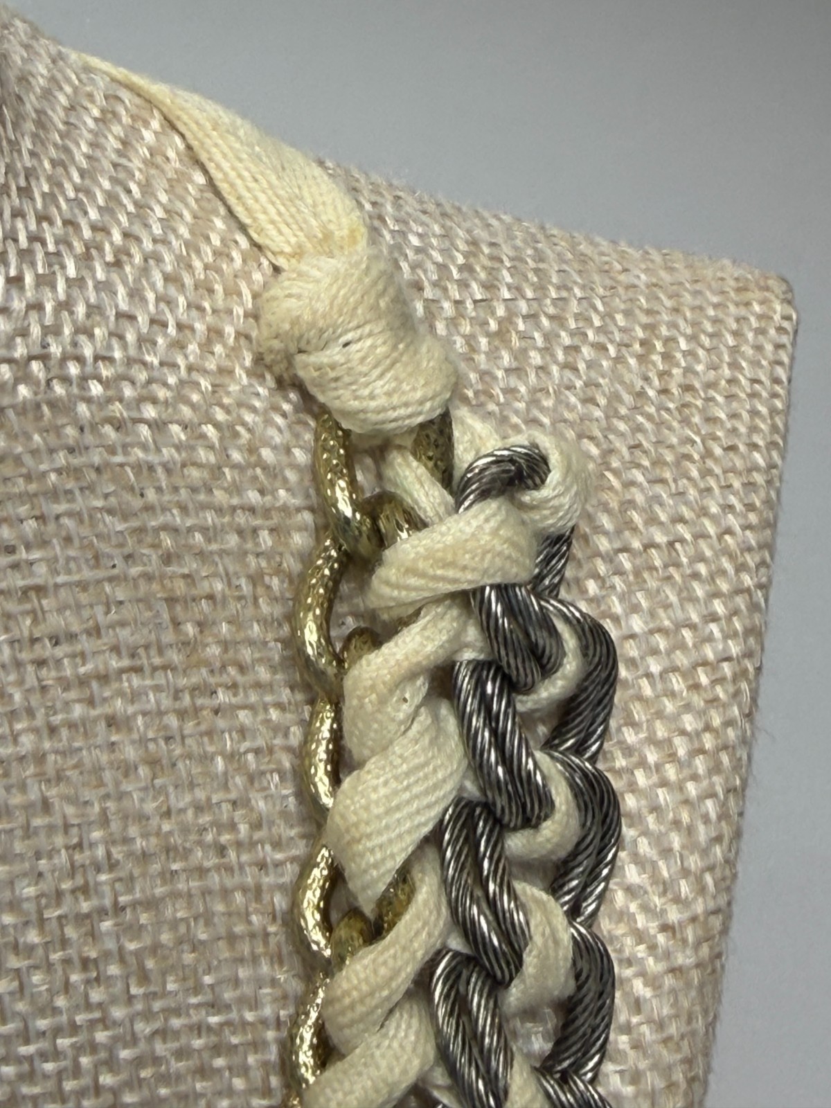 Antrhopologie Braided Statement Necklace Silver Cable Chain Gold Chain Cream