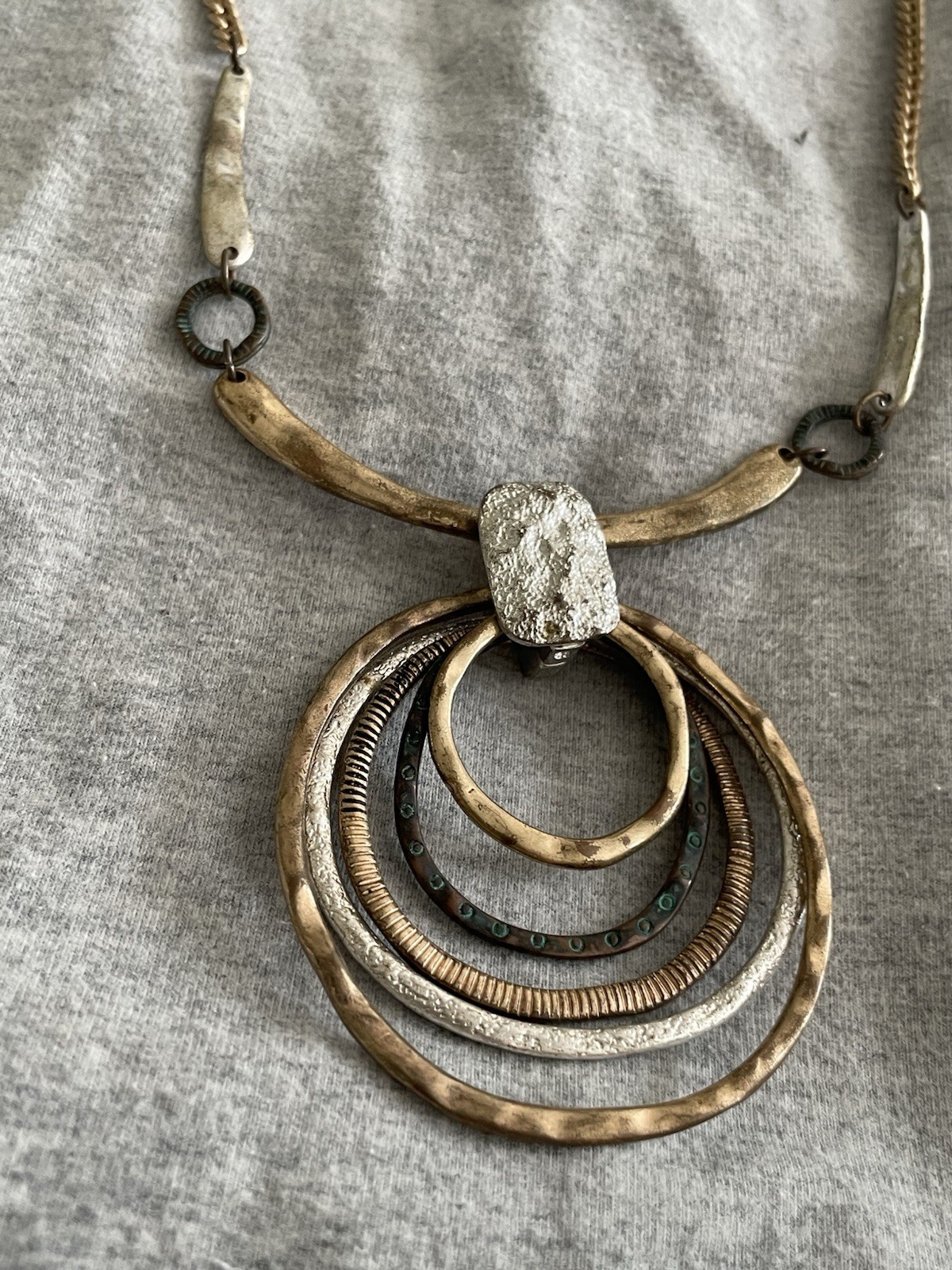Multi Circle Pendant Statement Necklace Mixed Metal Gold Silver Boho Adjustable