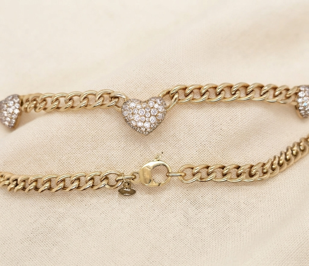 Gold Tone Heart Chain Necklace with CZ Pave Heart Charm Women’s Statement Jewel