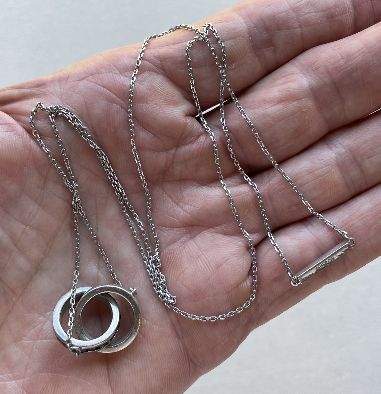 DUEROS Double Ring Necklace Sterling Zirconia Love Future 24″ Unisex Barcelona