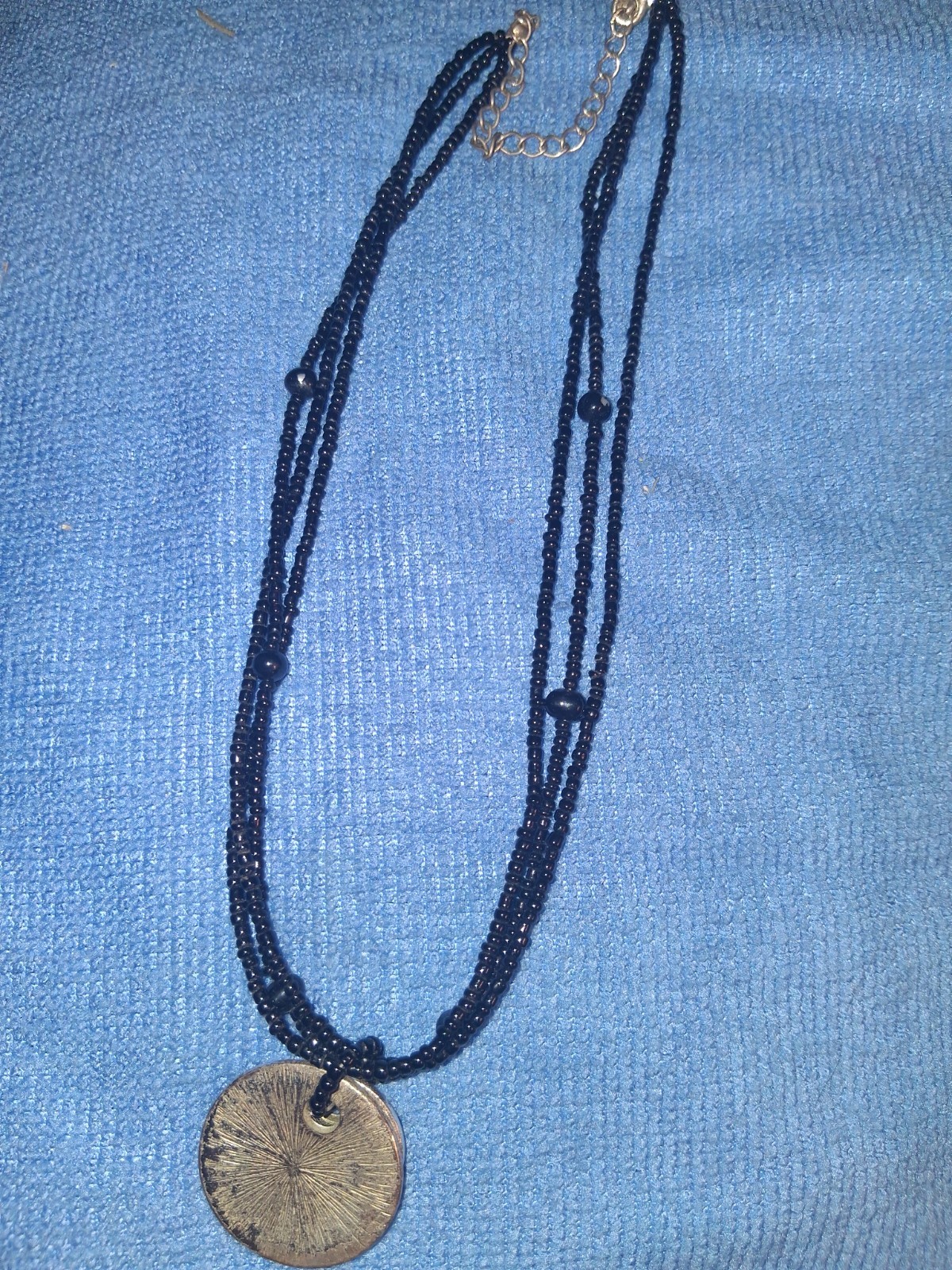 Black Glass Bead Necklace Black/beige Round Charm Pendant Adjustable