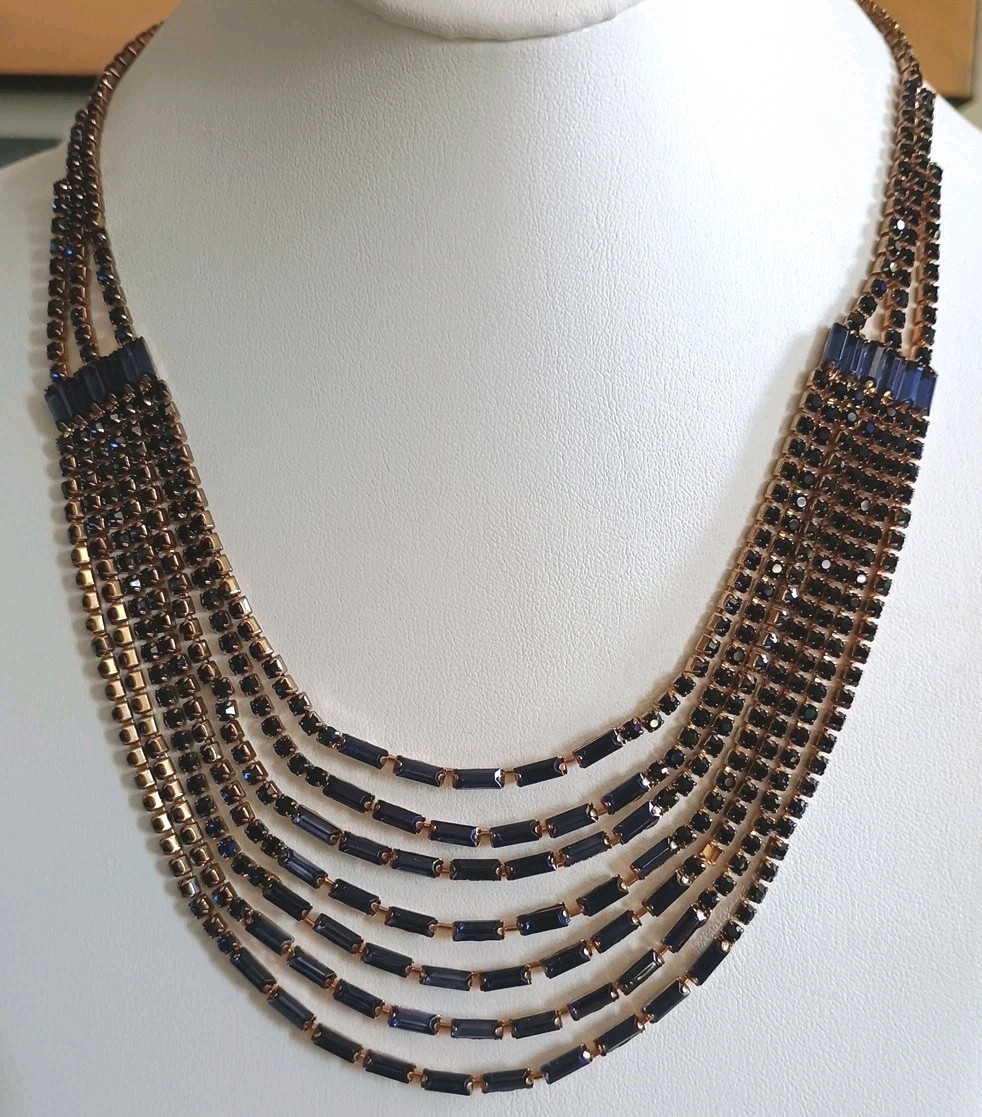 Cara NY Blue Rhinestone Gold Tone Bib Necklace