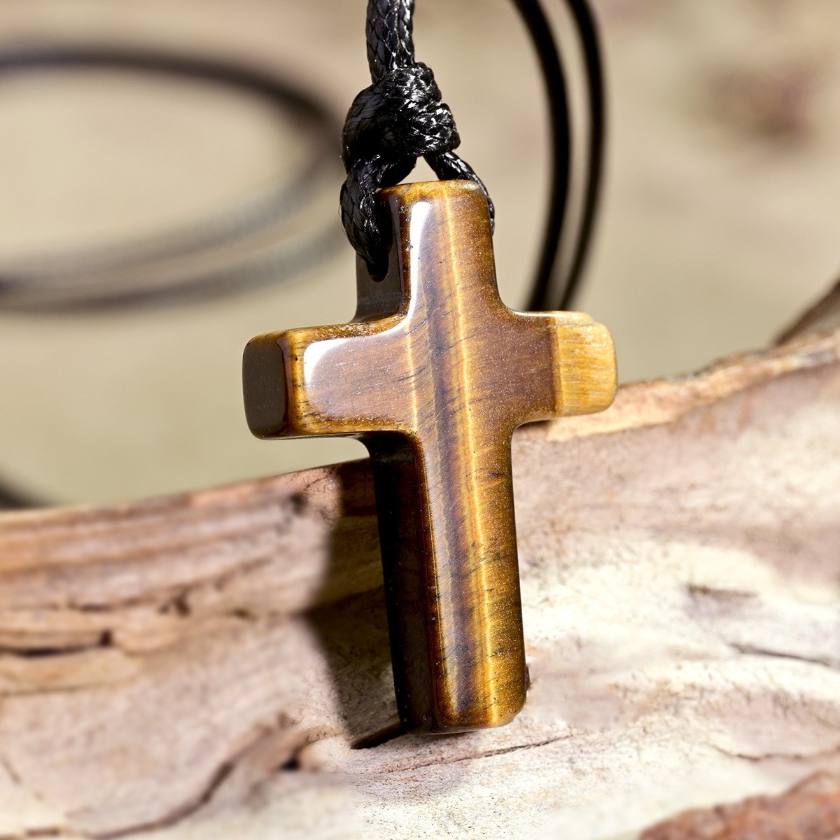 Brown Premium Tiger Eye Cross Pendant Religious Prayer Healing Unisex Necklace
