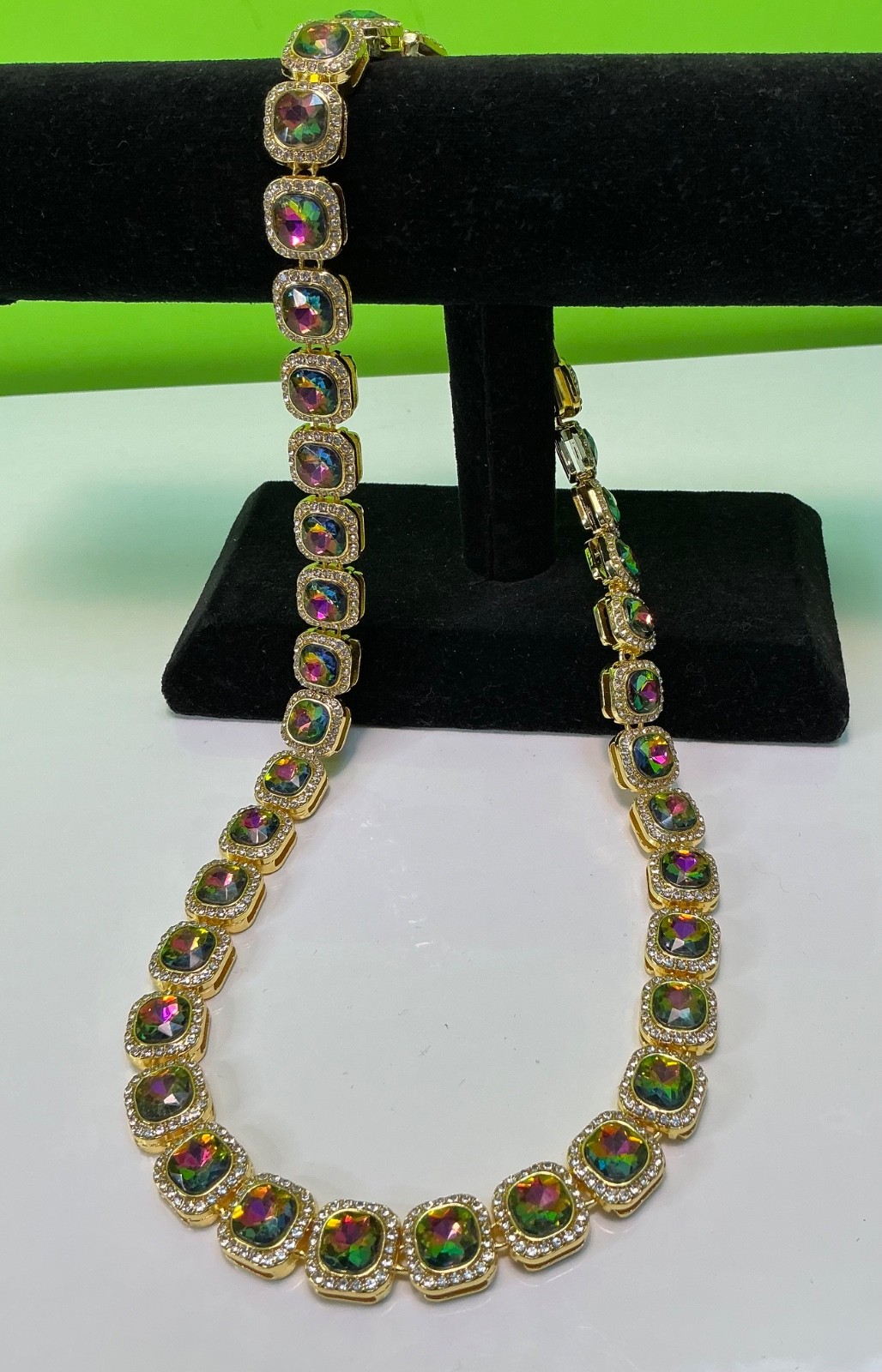 New Multi Color CZ Necklace 18 Inches Cubic Zirconia Chain Unisex Colorful
